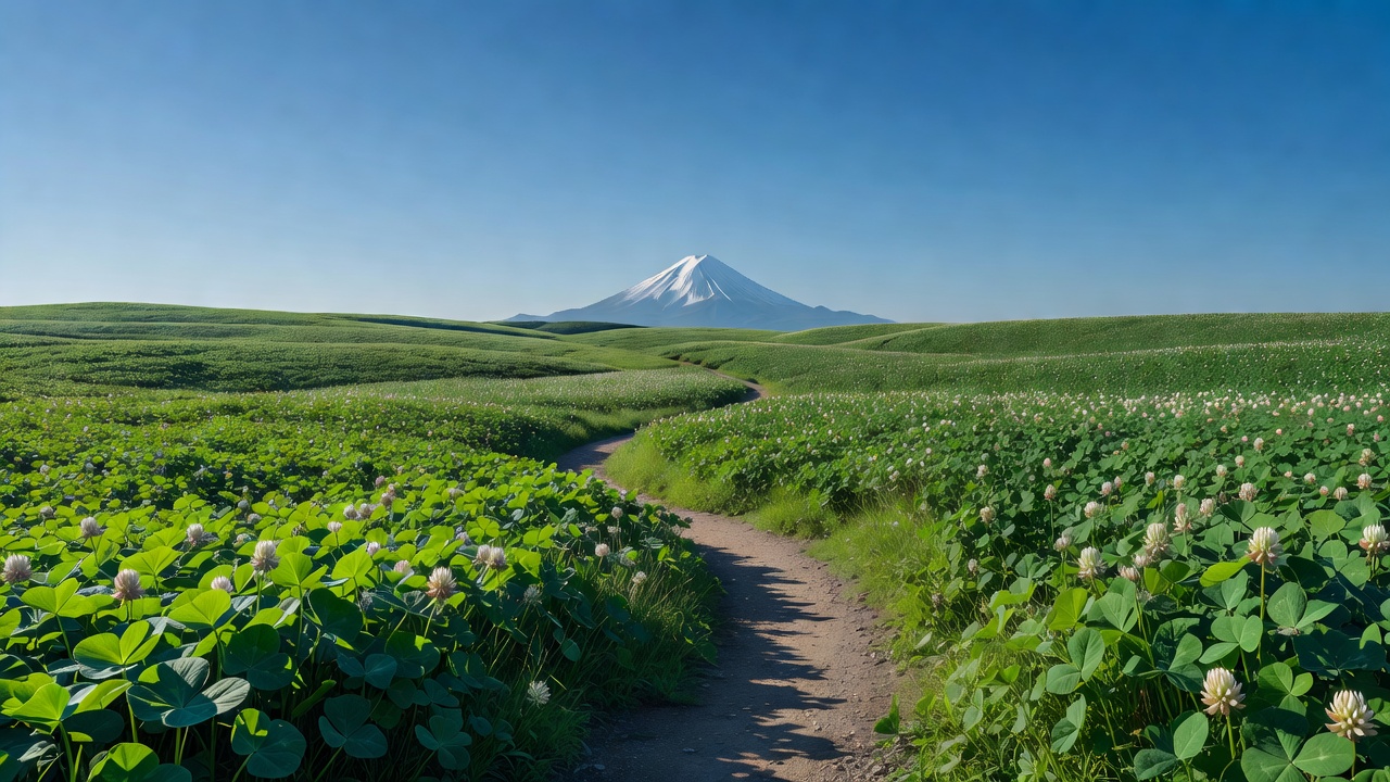 富士山を望むクローバー草原